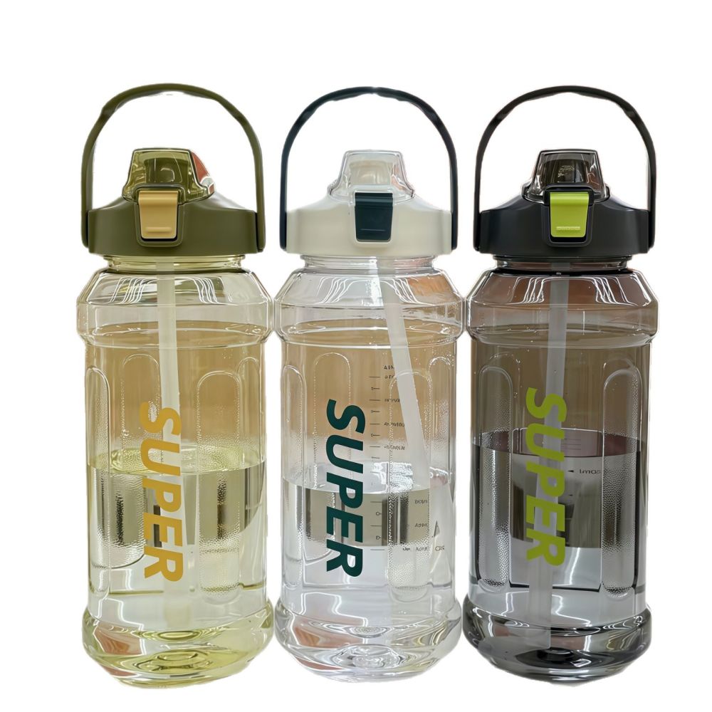 Büyük kapasiteli spor su şişesi 2 litre trend pipetli bardak ölçekli taşınabilir basit sızdırmaz darbeye dayanıklı su matarası - 6