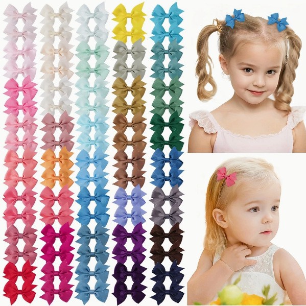 Children's Satin Bow Hair Clip, Solid Colour Ribbed, Handmade Swallowtail - 1
