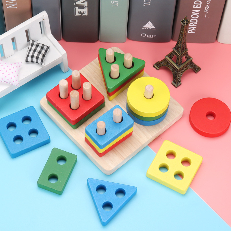 Çocuk Montessori öğretim yardımcıları ahşap geometrik şekil balıkçılık seti sütun bilişsel yapı taşları eşleşen aile interaktif eğitici oyuncaklar