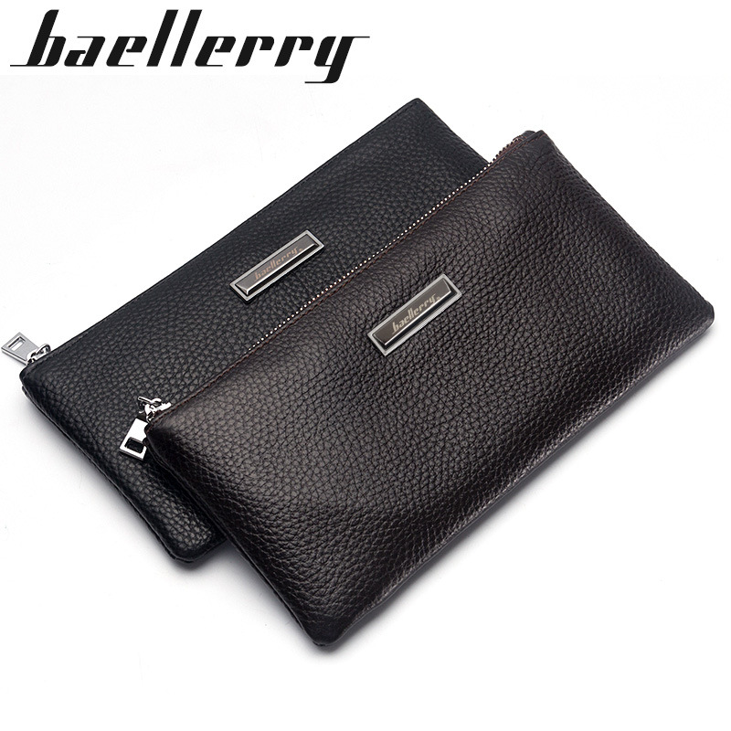 Men's Long Wallet baellerry Genuine Leather Clutch Zipper Cowhide Slim Youth Retro Handheld Bag