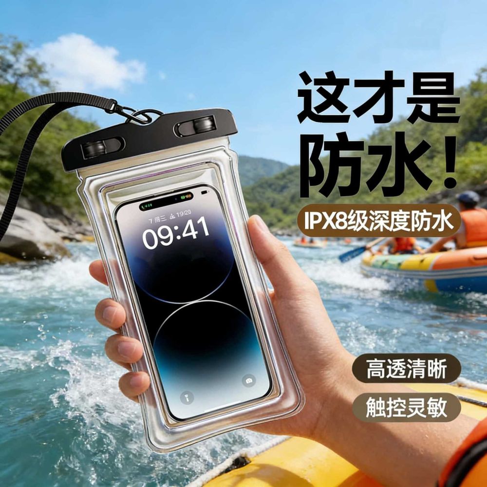Mobile phone waterproof bag IPX8 level with touchscreen for swimming
