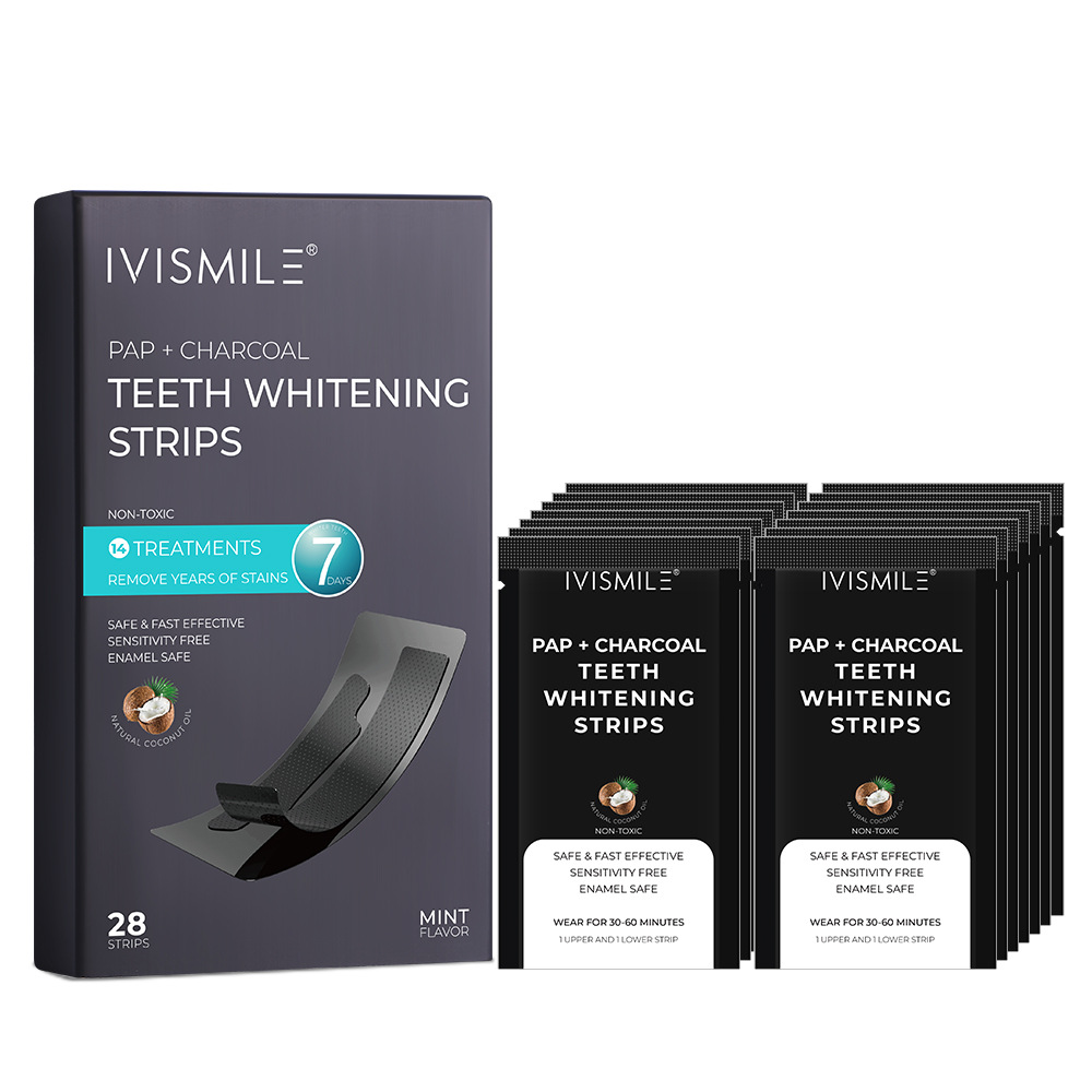 Aiweixiao Teeth Cleaning Strips Whitening PAP Activated Charcoal Wet Teeth Strips Bright White Stickers Set Yellow Stain Removal Cross-Border