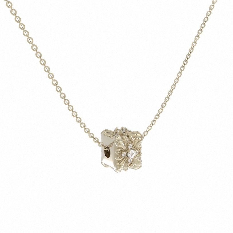 Iris flower design silver necklace, geometric - 1