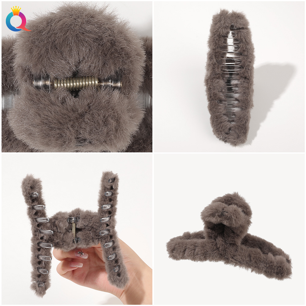 Qiyue sınır ötesi peluş saç tokası büyük peluş saç tokası saç köpekbalığı klip kadın saç kapmak şapkalar saç aksesuarları toptan - 4