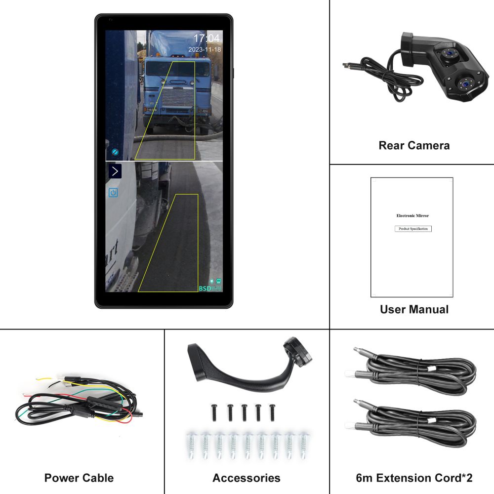 10.36 inch HD digital truck rearview mirror DVR with BSD