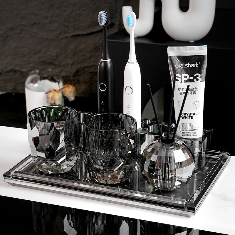 Diamond Design Toothbrush Holder Bathroom Storage Set - 1