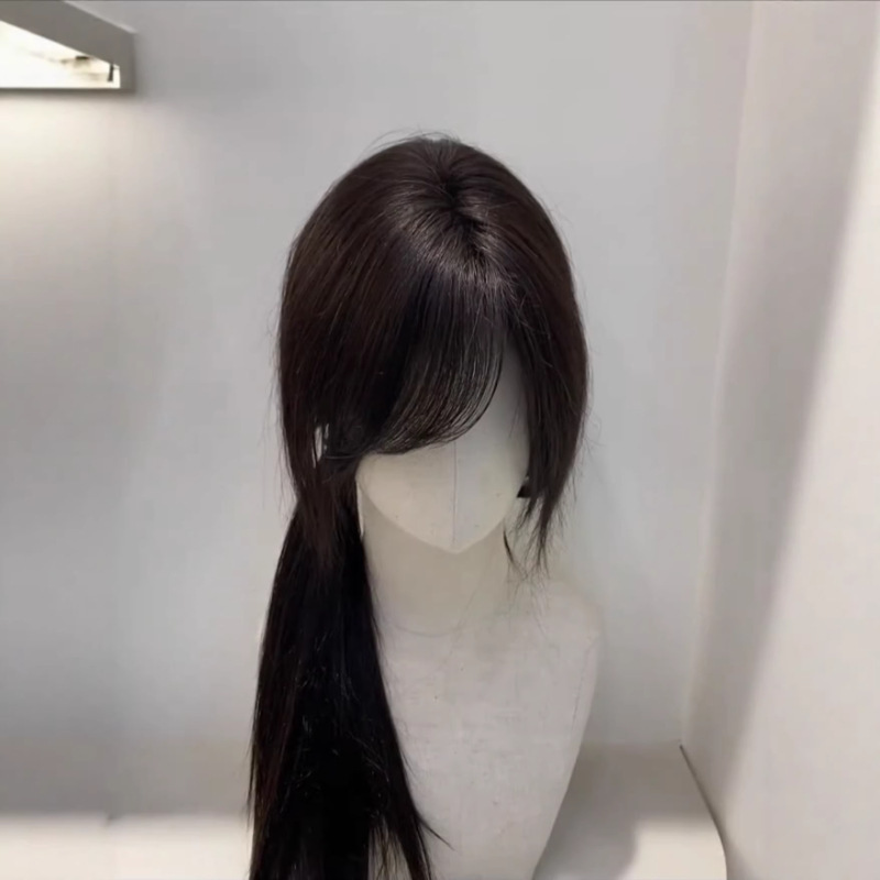 Jianshu Hair Topper, Manga-Style Diagonal Bangs, Full Crown Volume, No Wig Cap - 1