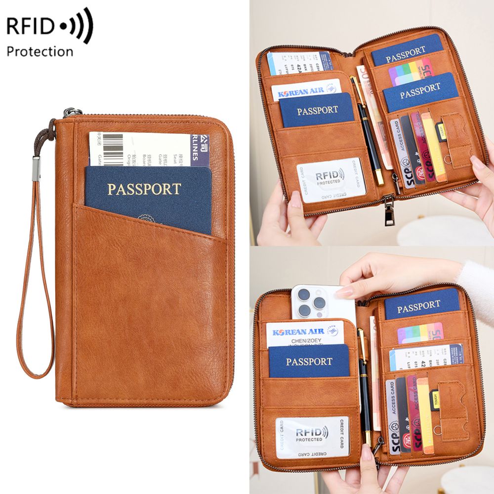 RFID pasaport cüzdanı, büyük kapasiteli, çok fonksiyonlu - 1