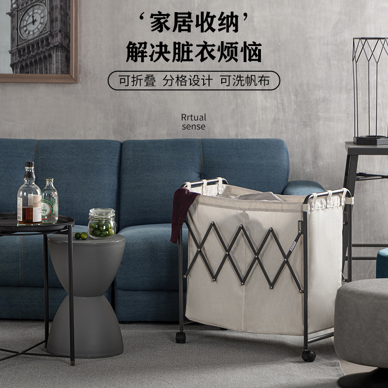 Foldable Two-Compartment Rolling Laundry Basket