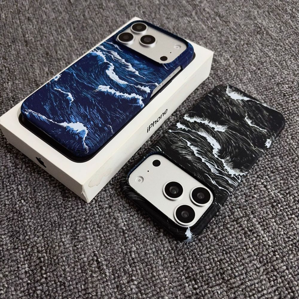 Kevlar-Textur magnetische Handyhülle für iPhone 18 Pro Max, Kohlefaser-Textur Halbschalen-Schutzhülle für Apple iPhone 17