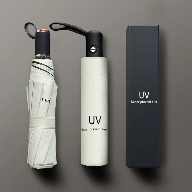 Tam otomatik şemsiye UV şemsiye üç katlı şemsiye vinil güneş koruma UV şemsiye sabit reklam şemsiyesi baskılı LOGO katlanır şemsiye