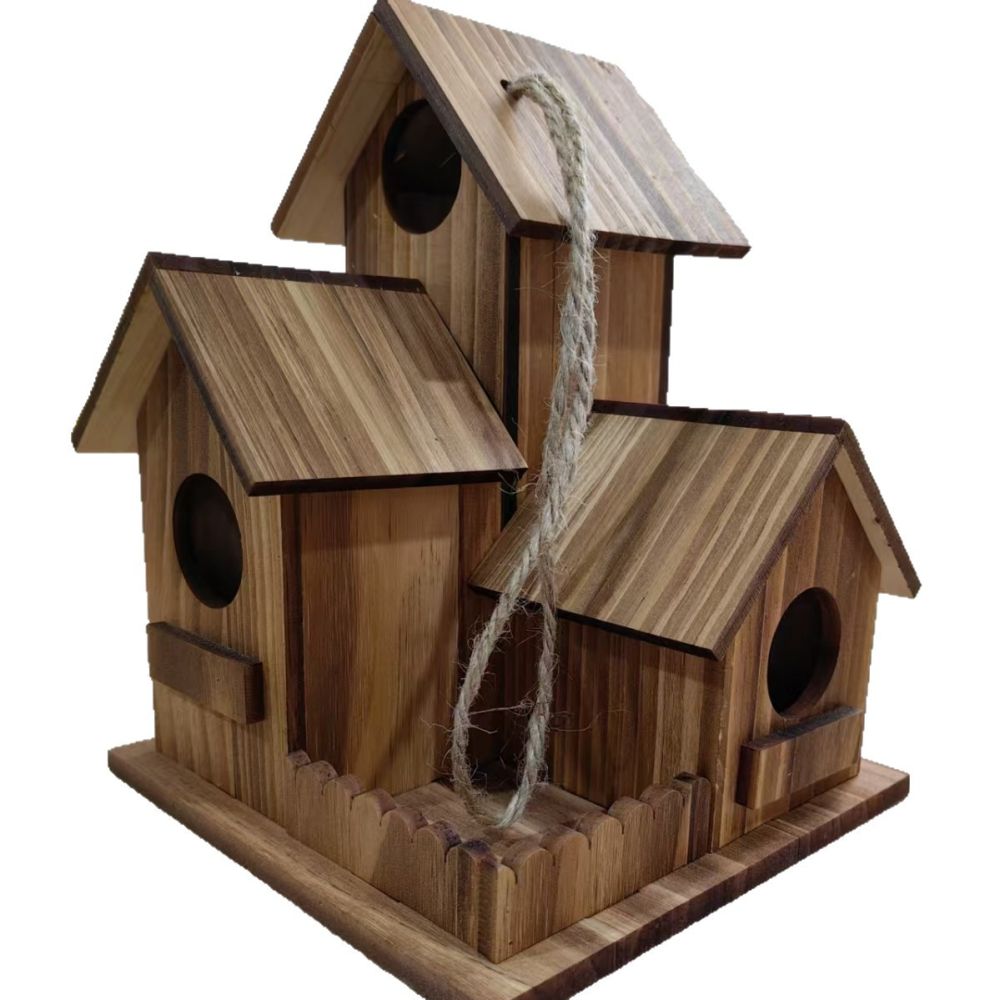 Cross-Border Bestseller Wooden Parrot Breeding Nest Box Outdoor Bird Cage Solid Wood Hummingbird Bird Nest Wooden 3-Compartment Bird House Cage