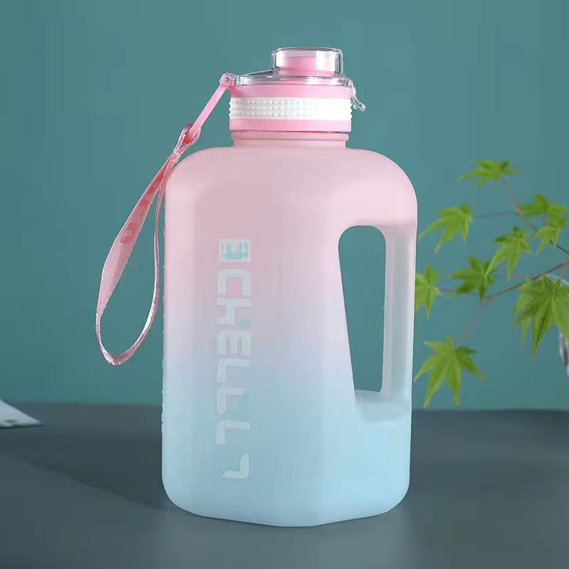 Großvolumiges Wasserglas, hitzebeständige Fitness-Sportflasche, aufklappbarer Deckel, Strohhalm, Ton-Ton-Glas, sommerliches großes bauchiges Glas - 12