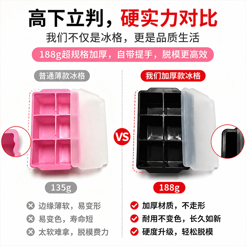 Cross-border bestselling food-grade easy-release whiskey summer iced drink reusable freezer silicone 6-cavity ice cube tray - 4