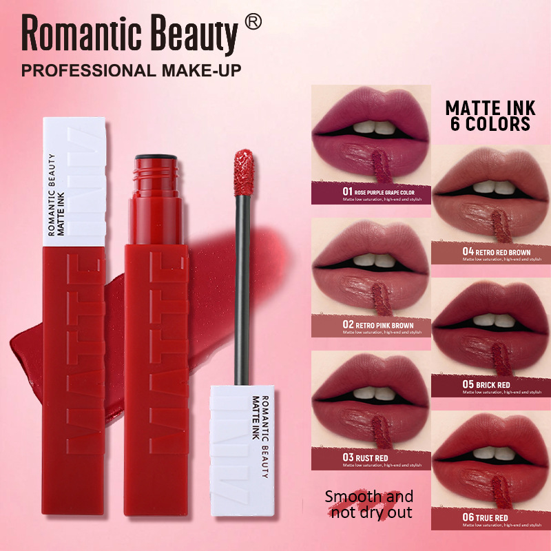 Grenzüberschreitender Samt-Matt-Lippenstift, nicht abfärbend auf Gläsern, langanhaltender Lippen-Gloss, leicht aufzutragen, natürlich aufhellend, Lippen-Make-up verbessert den Teint
