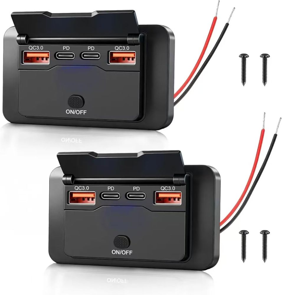 New Car Bus Modified Vehicle Charger Dual QC+ Dual PD Digital Voltmeter Push Button Switch