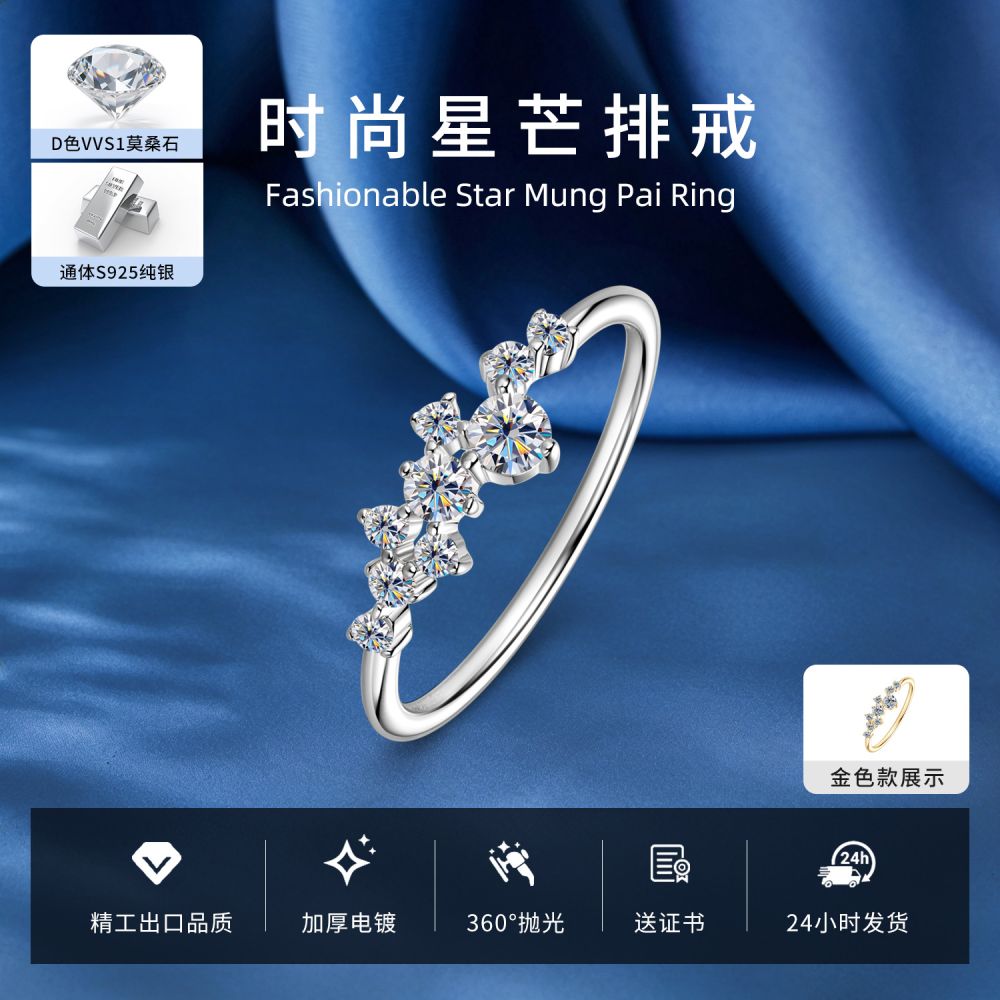 Moissanit Ring für Damen mit Sternendesign, Silber