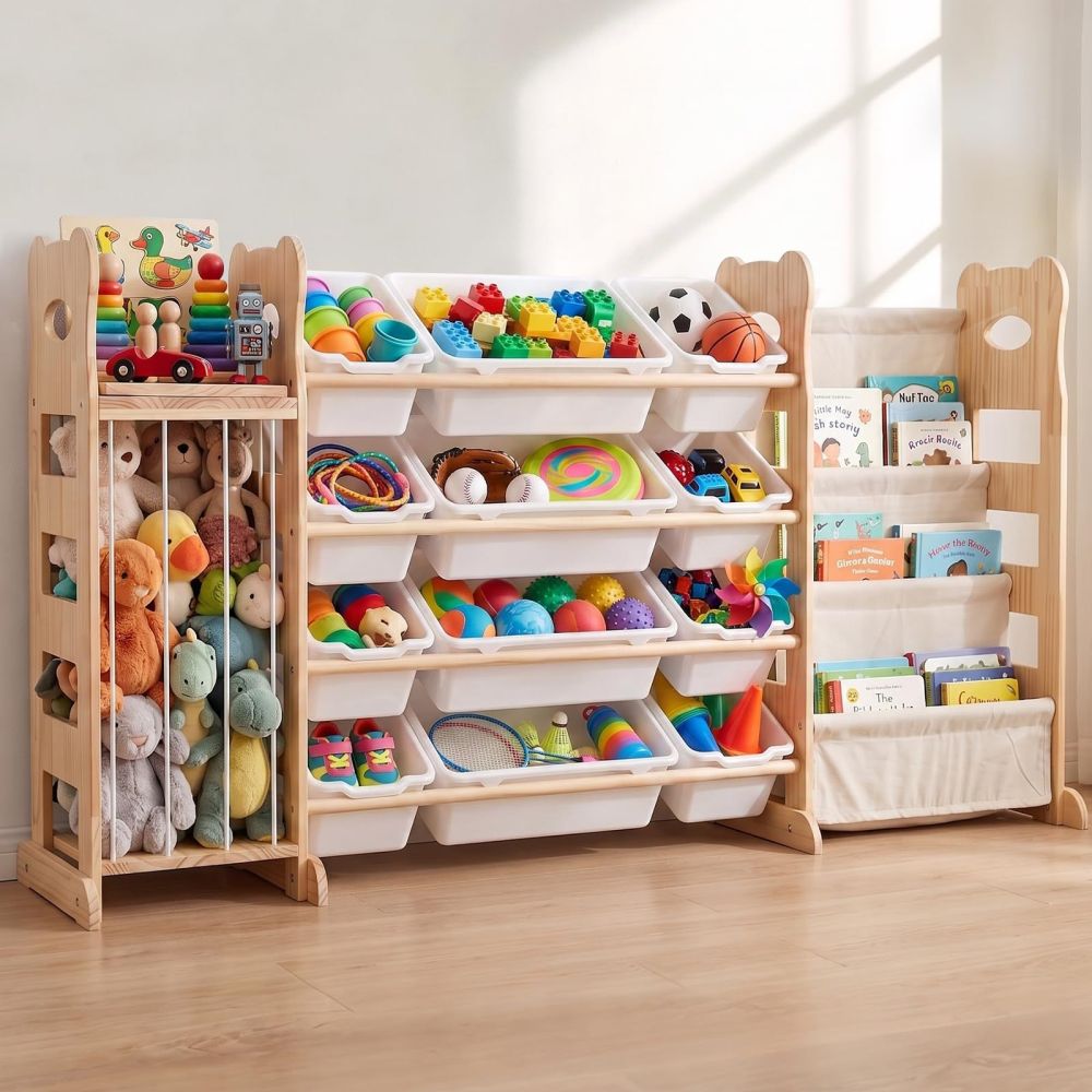 New Cross-Border Solid Wood Montessori Kindergarten Multi-Layer Storage Rack Picture Book Shelf Children's Bookshelf Toy Organizer