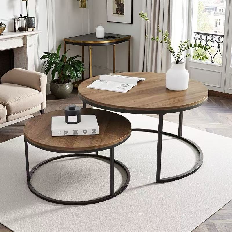2-in-1 Dual-Use Combination Wooden Round Coffee Table, Premium Look, Home Living Room, Medieval Style, Walnut Color Coffee Table