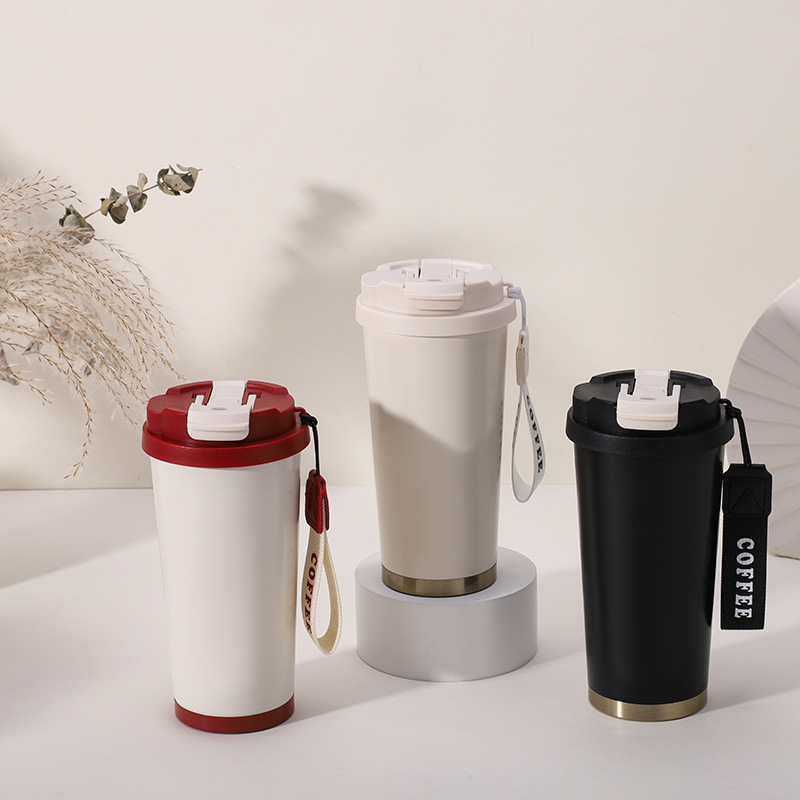 Lily of the Valley Coffee Cup 316 Stainless Steel Insulated Tumbler New Model Ceramic Inner Liner High-End Dual-Use Water Cup with Straw - 3