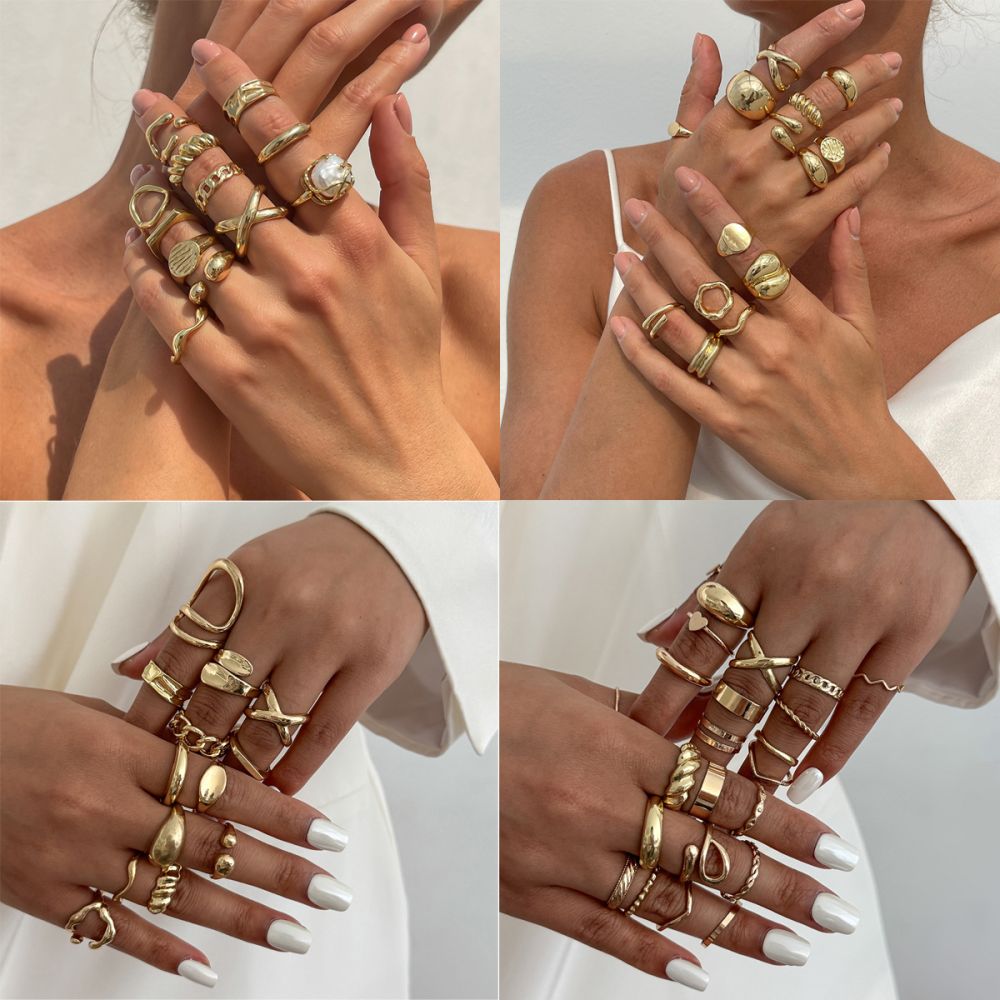 Pearl hollow open ring set alloy design