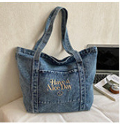 Japanischer Casual-Rucksack mit großem Fassungsvermögen für Damen, trendige Stickerei mit Buchstaben, Jeans-Rucksack für Studenten, großer Fassungsvermögen, Commuter-Tote-Bag - 10