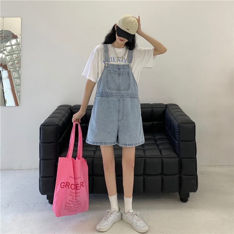 Damen-Latzshorts im koreanischen Stil, hoch tailliert, Sommer 2025