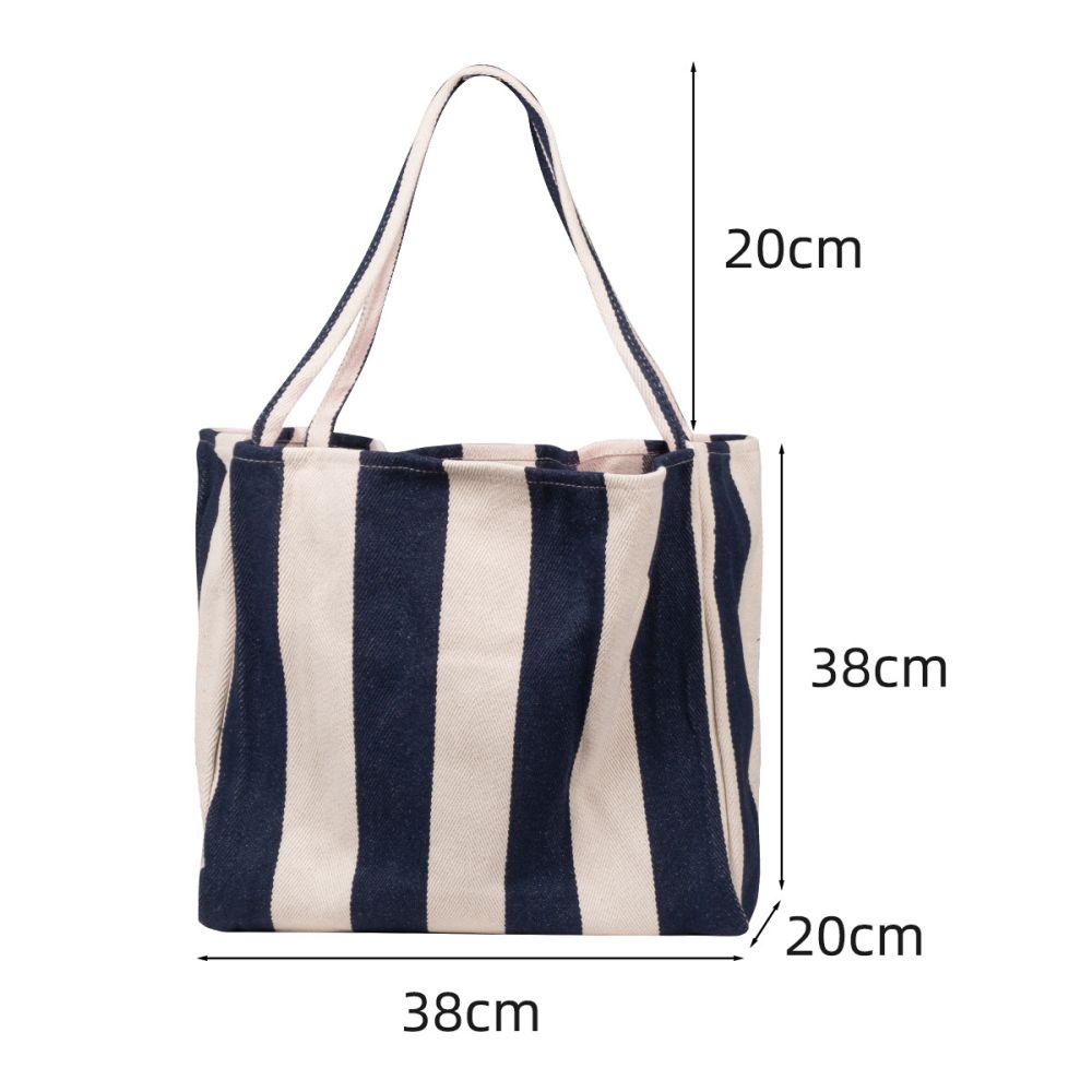 Damenhandtasche aus Leinen mit Streifenmuster, Einschulter-Tragegriff, große Kapazität, Canvas-Tasche in schlichtem und frischem Stil, elegant und vielseitig. - 11