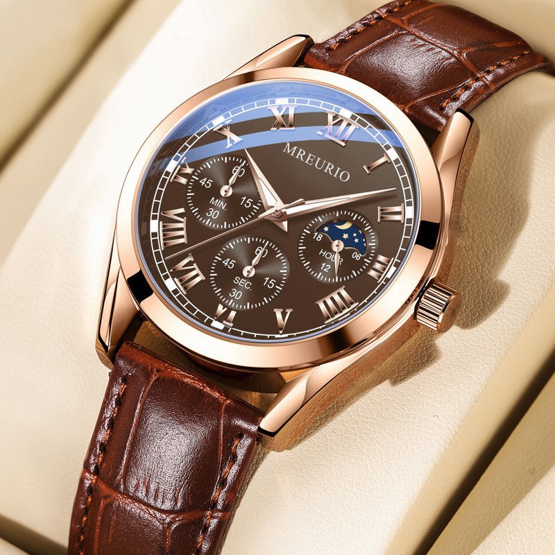 Live-Verkaufs-Hit Business Herrenuhr Herrenarmbanduhr Lederarmband Quarz Export Hersteller Lagerbestand Großhandel Dropshipping