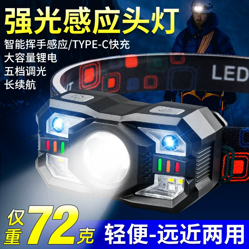 Smart sensor rechargeable LED headlamp, long battery life