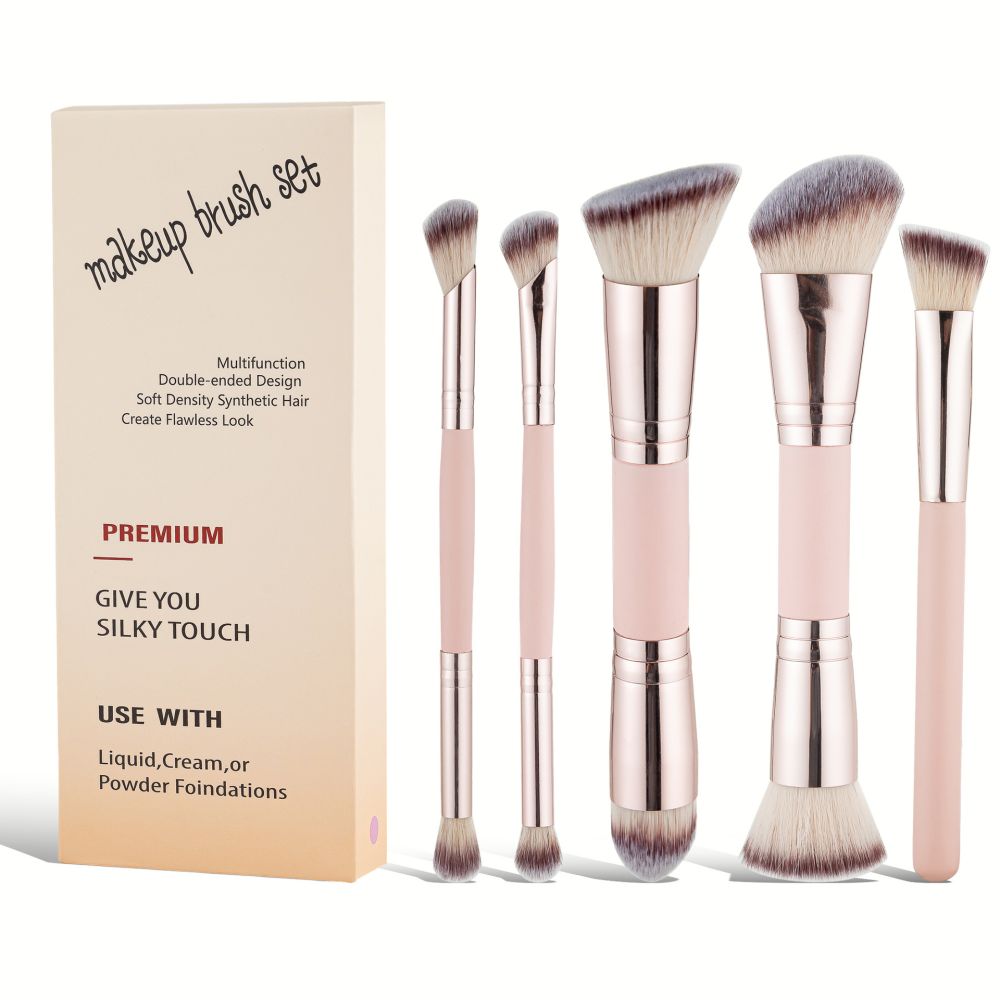 Cross-border New Arrival Double-Ended Foundation and Blush Brush Soft Bristle Makeup Tool Contour Brush Loose Powder Brush Cosmetic Brush Set