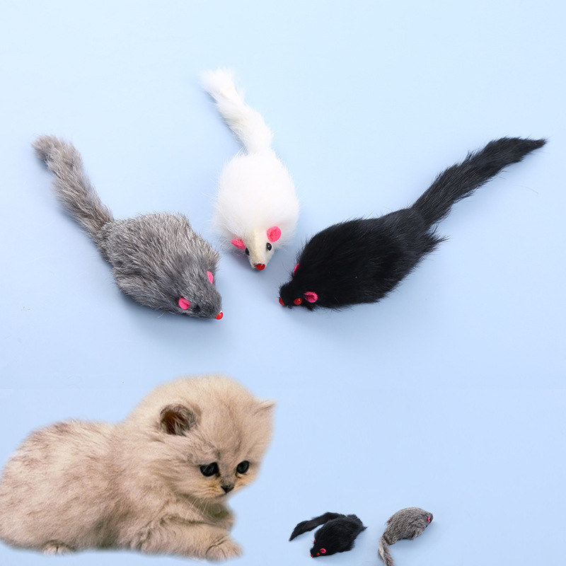 Katzenspielzeug Maus aus Kaninchenfell mit Rassel, bissfest