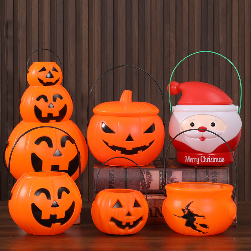 Halloween Pumpkin Bucket Lantern, Handheld Candy Bucket for Children