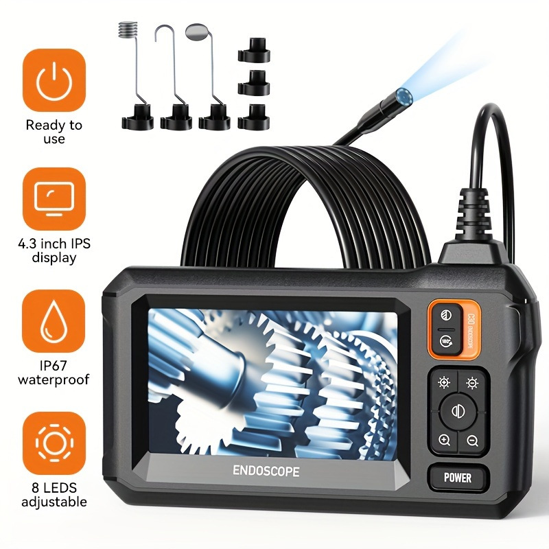 4.3 inch Display Ultra HD Borescope Semi-rigid Cable with Light Industrial Pipe Automotive Inspection Camera