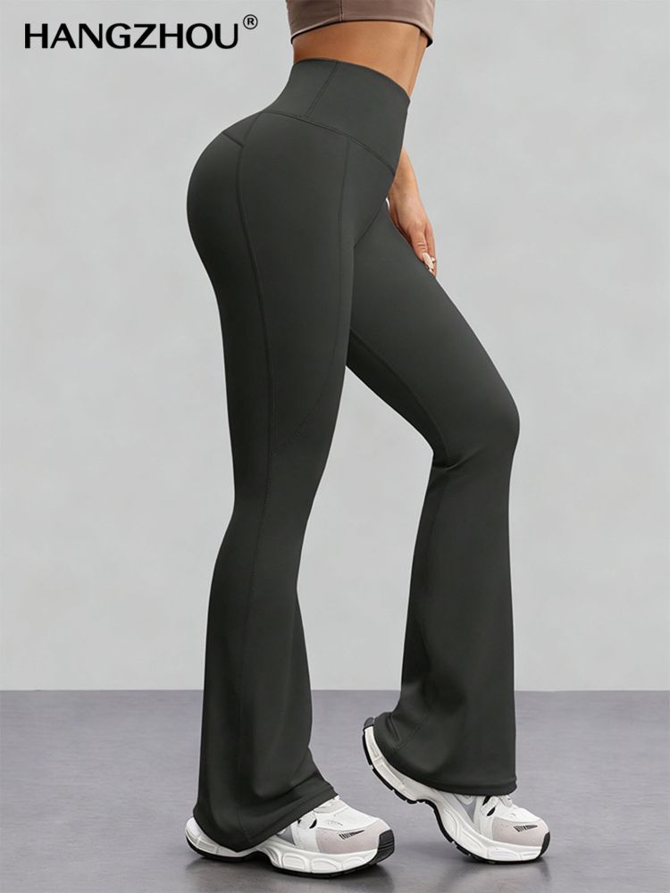 Lange Yogahose im Europa-/Amerika-Stil, nahtlos wirkendes Nacktgefühl, eng anliegend, schnelltrocknend, Sport- und Fitnesshose, Pfirsichpo-Effekt, hohe Taille, leicht ausgestellt, Yogahose