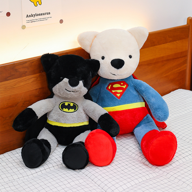 Süper Kahraman Ayı Peluş Oyuncak, Batman ve Superman Dönüşümlü Ayı Figürü