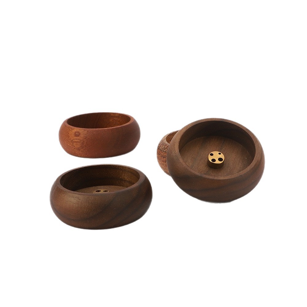 Chinese style black walnut home incense holder 4-hole wooden incense stick holder home handmade incense base fine incense holder - 6