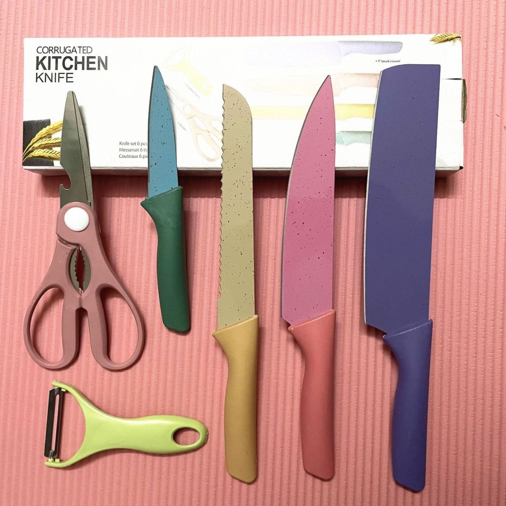 Stainless Steel Macaron Knife Set, 6 Pieces, Colorful Straw Handles