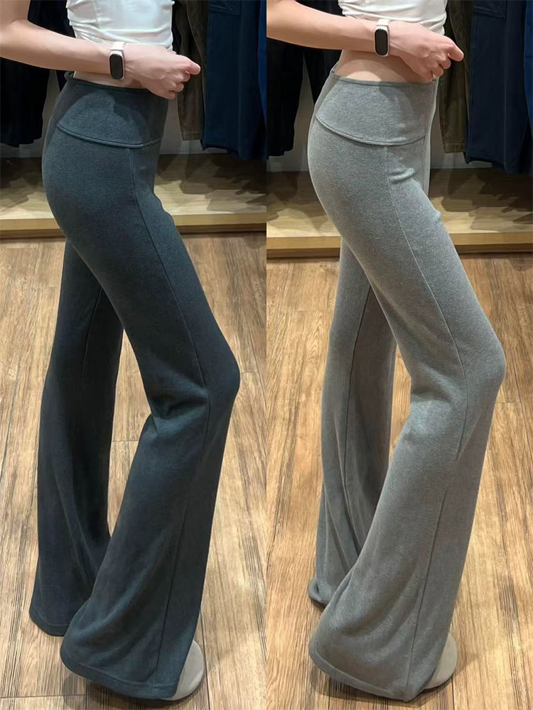 Gri mikro paça kadın pantolon, düşük bel, dökümlü, küçük boy, spor yoga pantolonu