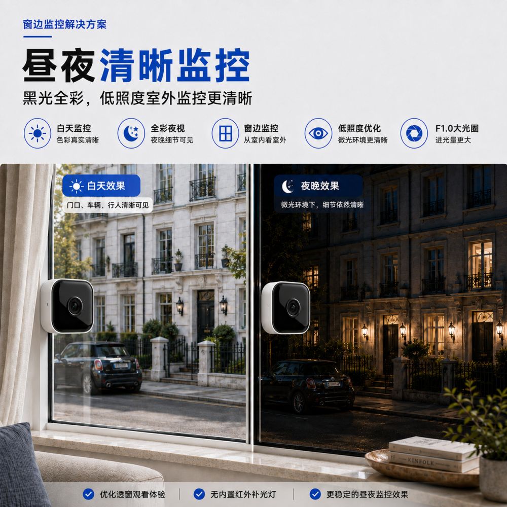 WiFi Window HD Camera, Night Vision, Two-Way Talk