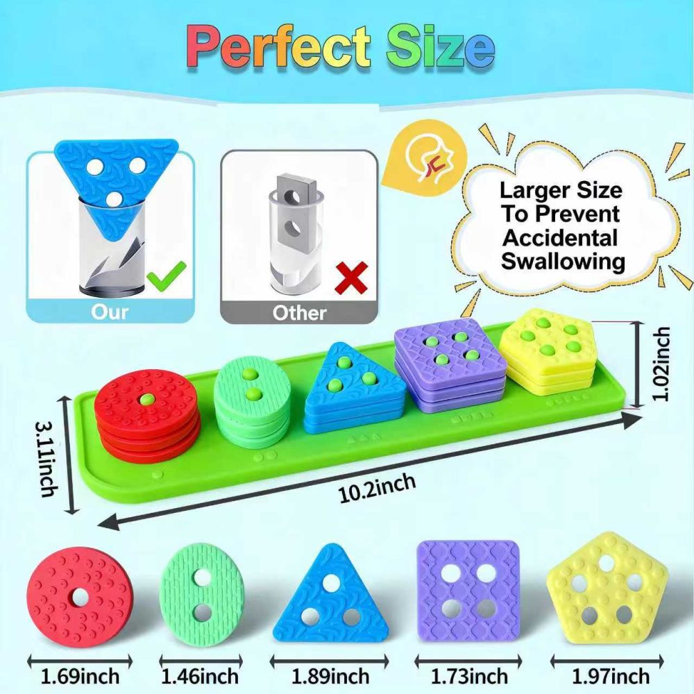 Geometric Puzzle Building Blocks for Ages 1-3, Silicone Sensory Educational Toy
