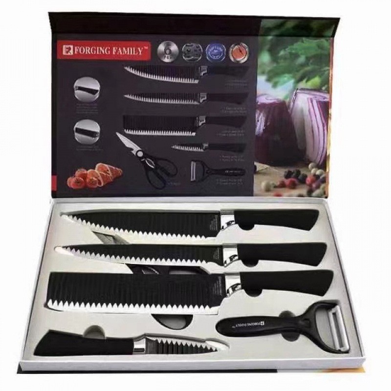 6 parçalı yapışmaz bıçak seti, dalga desenli 238A - 1