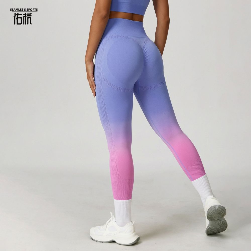 Beliebte Damen-Leggings aus Europa und Amerika mit Batik-Verlauf (Ombré-Farbverlauf), Shapewear-Leggings mit Po-Lifting, Sport-Fitnesshose mit hohem Bund, enge Sporthose, Yogahose