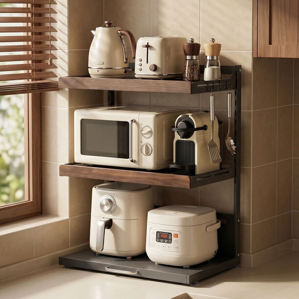 Kitchen Home Microwave Oven Retractable Storage Rack Spice Rack Multifunctional Appliance Toaster Oven Rice Cooker Organizer Shelf - 3