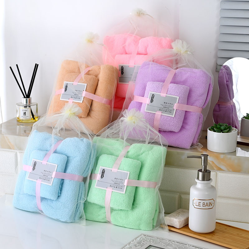 Mercan polar havlu banyo havlusu seti, yumuşak ve emici, hediye iki parçalı set, çift stili, ev kullanımı için emici ve hızlı kuruyan.
