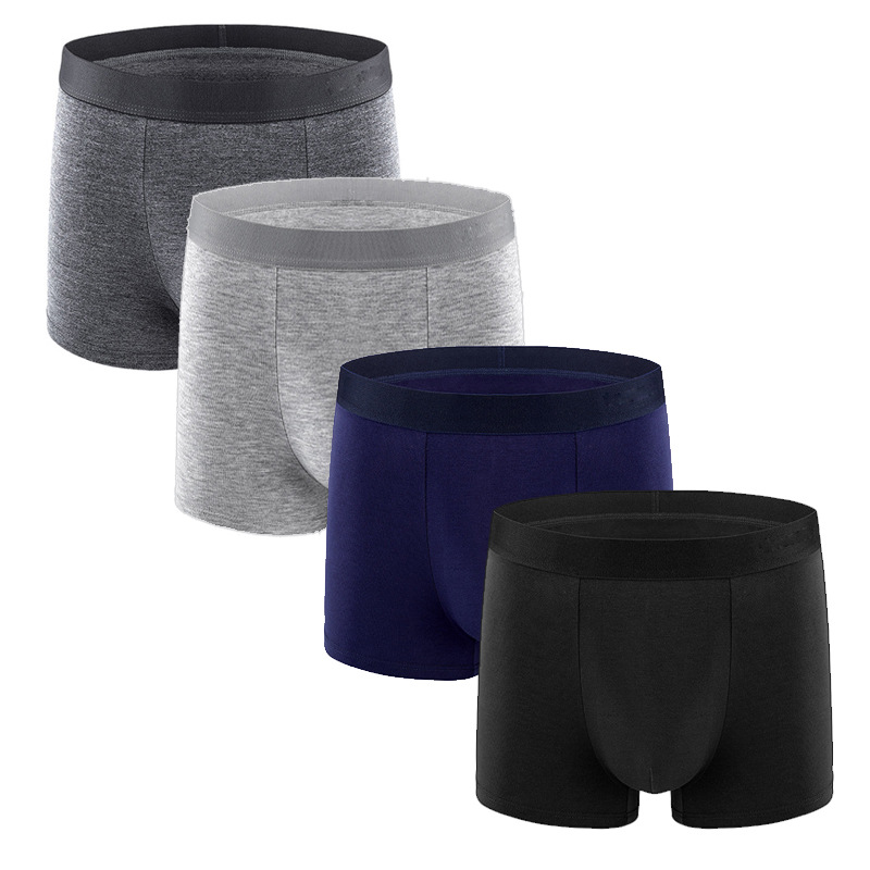 Solid Color Cotton Men's Boxer Briefs, Breathable Sports Style