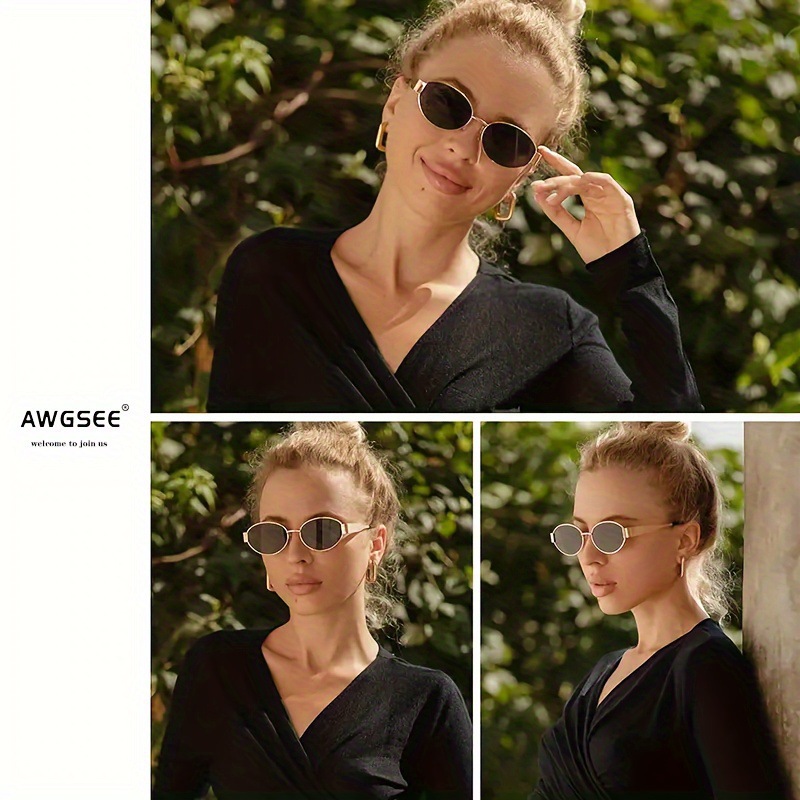 Women's Retro Oval Metal Frame Sunglasses Hong Kong Style