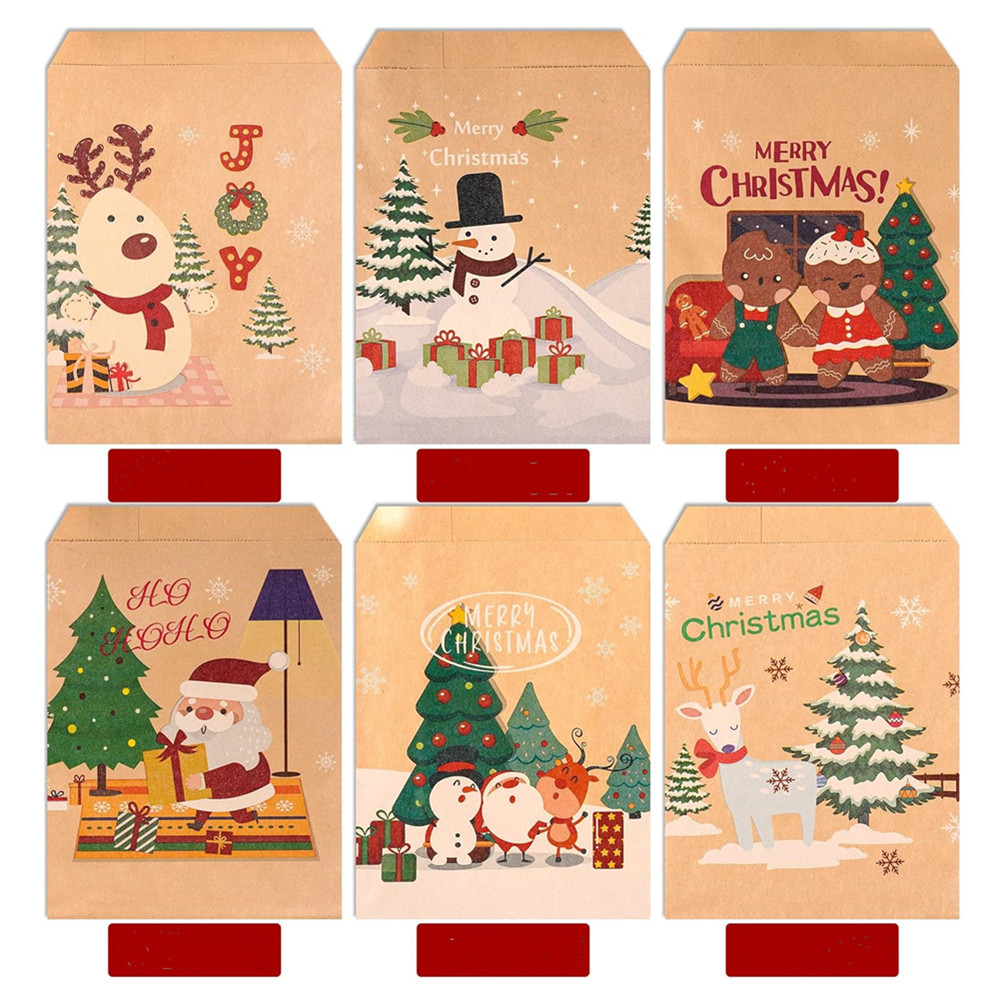 Noel Kraft Kağıt Çanta Noel Baba ve Noel Ağacı Desenli