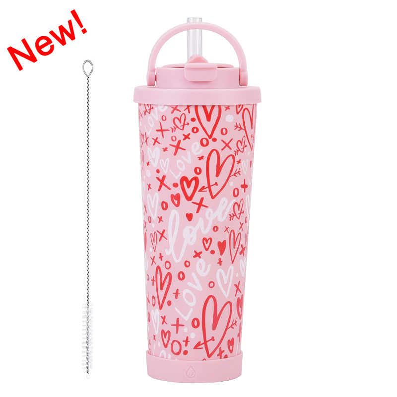 Yeni 830 ml büyük kapasiteli termos bardak, kullanışlı saplı, tek bardak, çift içme bardağı, büyük delikli baskılı pipetli bardak - 10