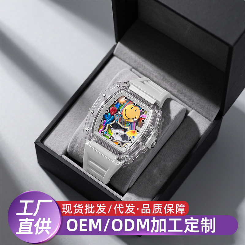 Men's barrel-shaped quartz wristwatch, steel band, waterproof